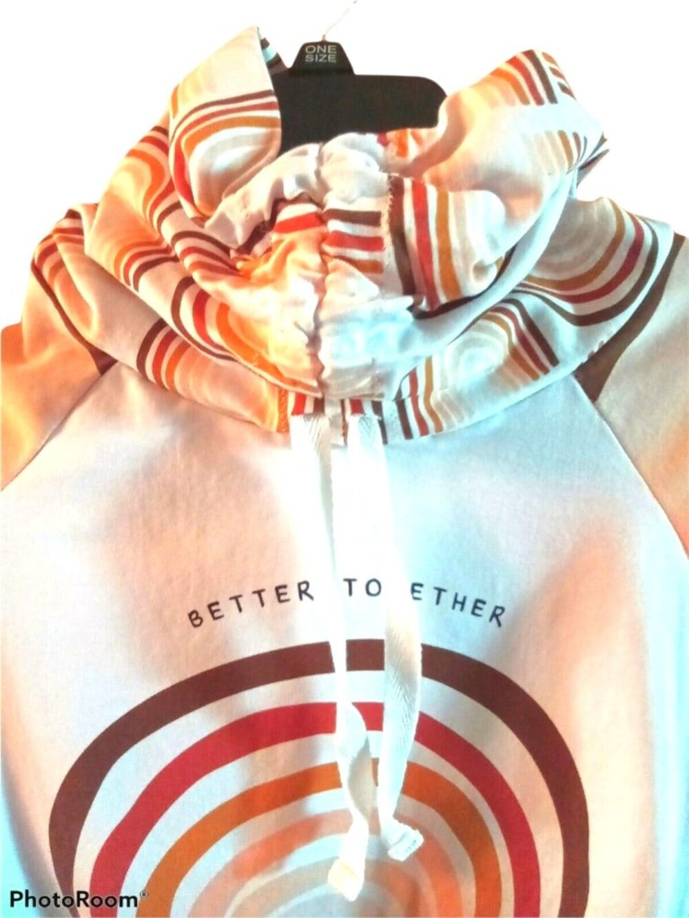 Better Together Sweatshirt Small Cowl Neckline Retro Rainbow Multicolor - Picture 2 of 5